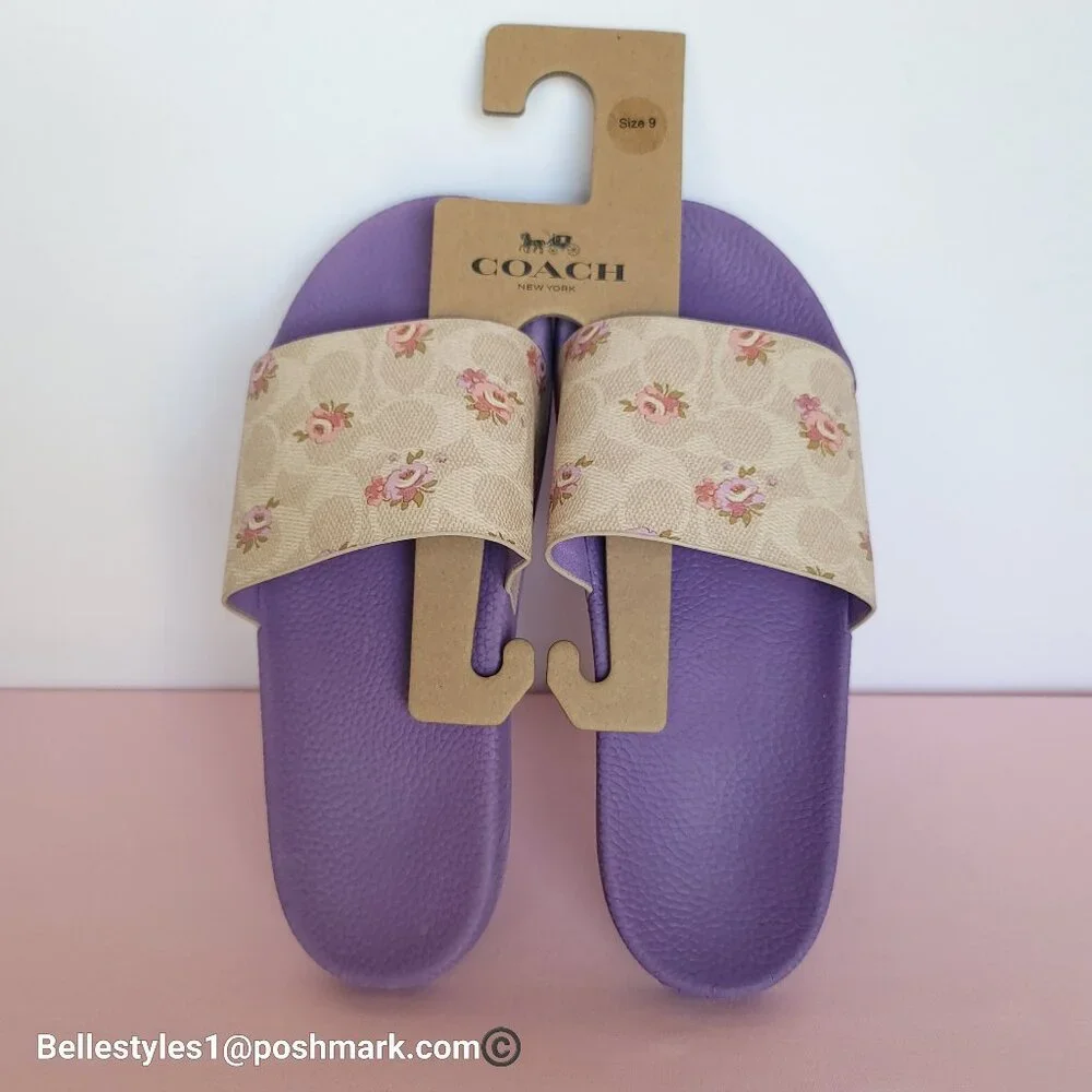 COACH Udele Sport Slide In Signature Canvas w Floral Print-Women’s Size 9B-Sand⭐ - Picture 14 of 16